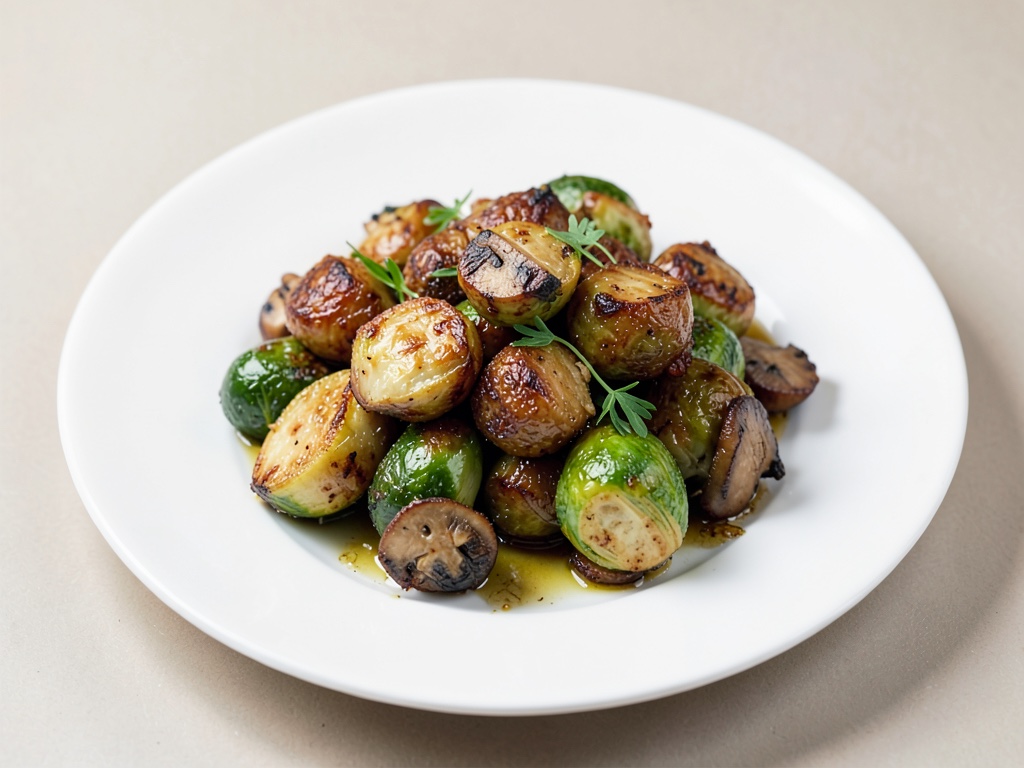 Cavolo di Bruxelles croccante al forno con funghi champignon
