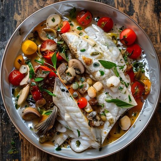Orata al cartoccio con funghi e pomodorini