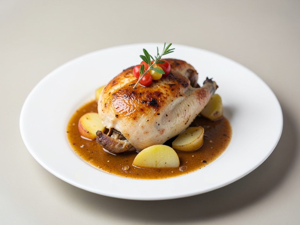 Pollo al forno con mele in salsa al Calvados