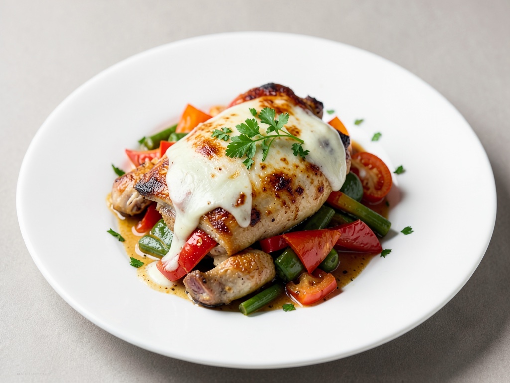 Pollo al forno con peperoni e formaggio