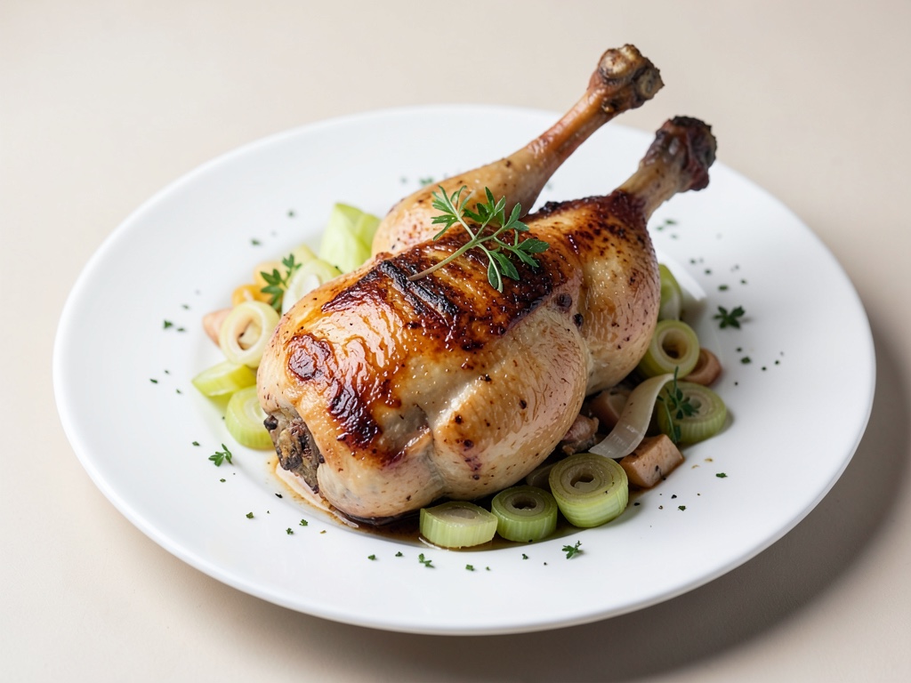 Pollo al forno con porri e cipolle
