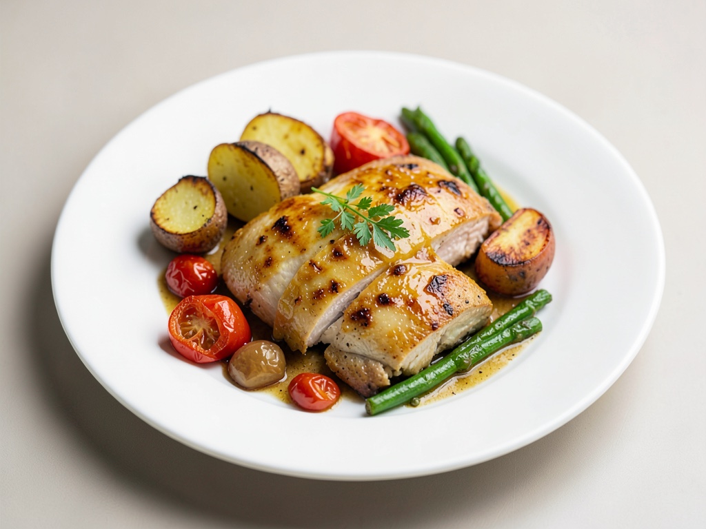 Pollo al limone con patate al forno e peperoni