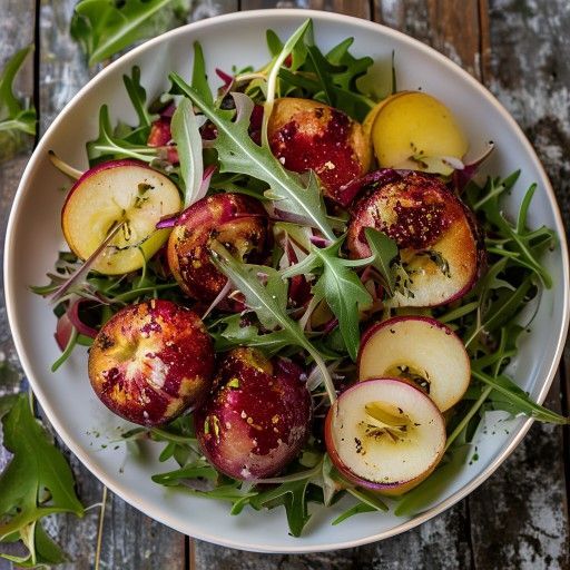 Mele cotte con insalata di cipolle e rucola