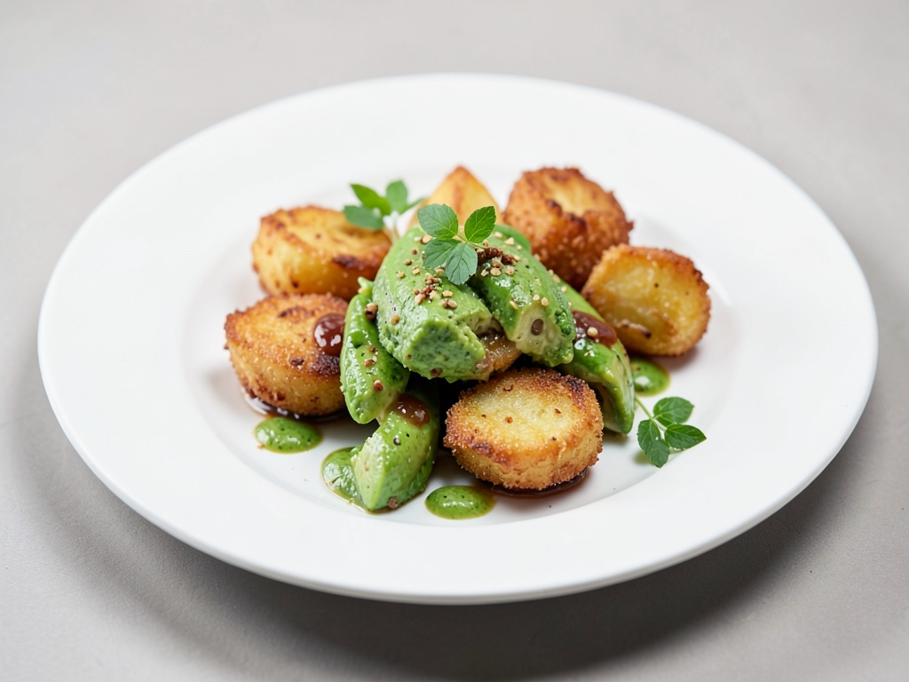 Avocat croustillant avec pommes de terre sautées