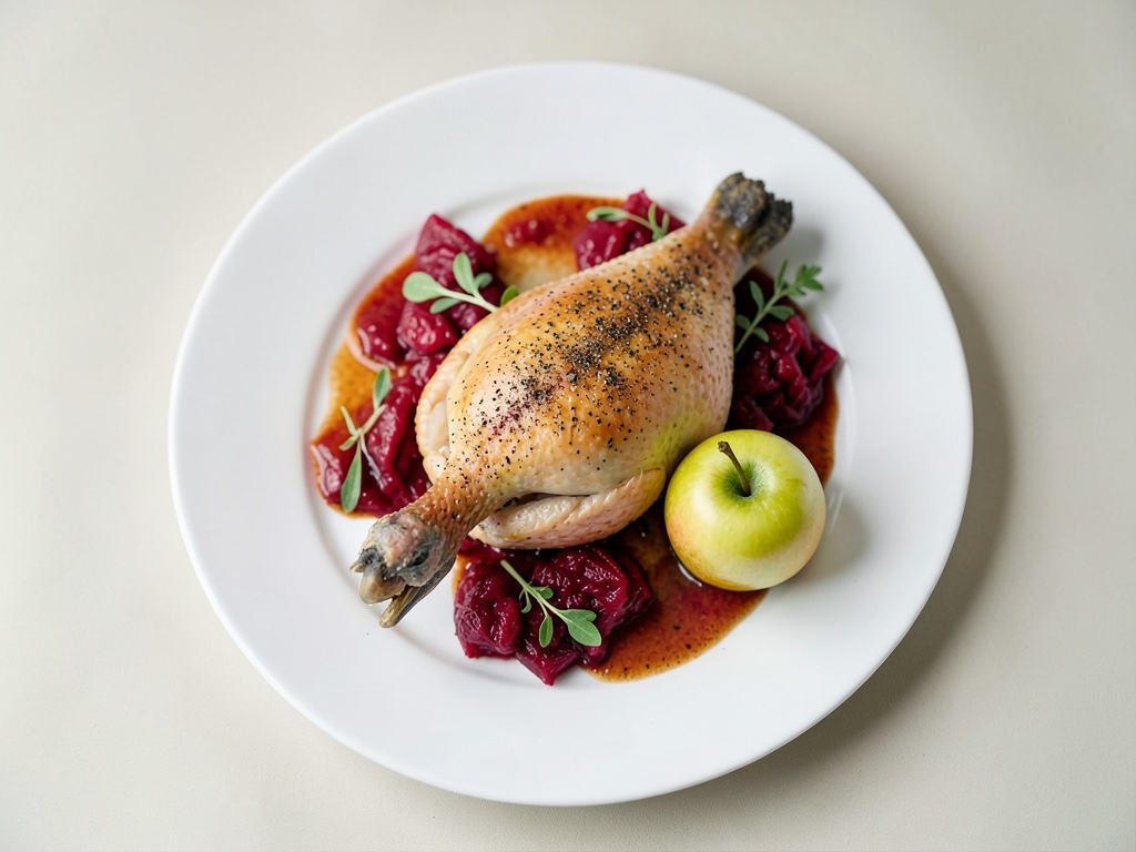 Canard croustillant avec chou rouge sucré-acidulé