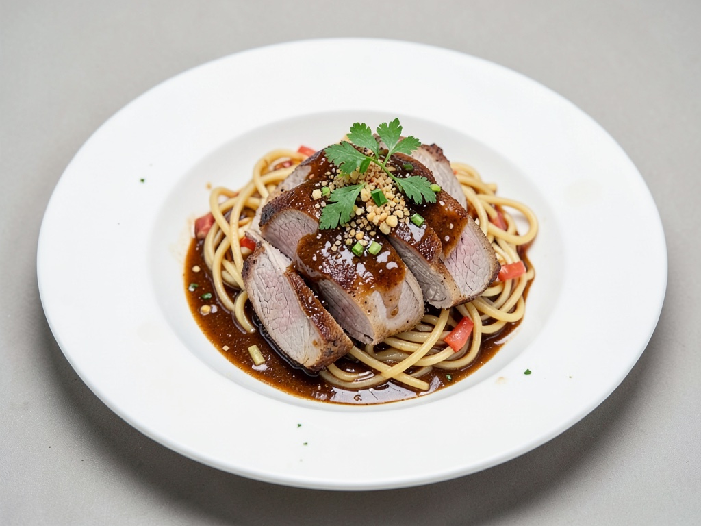 Schnelle Entenbrust mit Nudeln in asiatischer Sauce