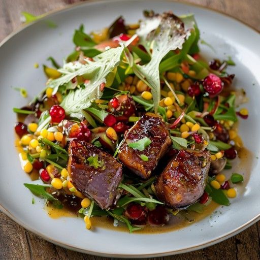 Foie gras de canard sauté avec mâche et grenade