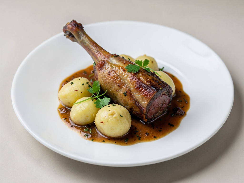 Gamba d'oca brasata con gnocchi di patate fatti in casa