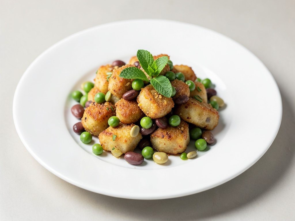 Gnocchi croccanti con piselli, fave e menta