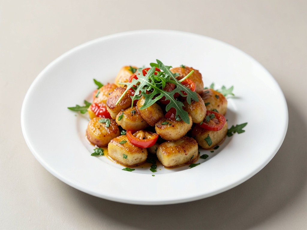Gnocchi croccanti con rucola e peperoni
