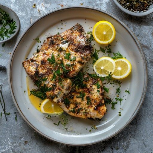 Bar dorade avec croûte aux herbes et citron