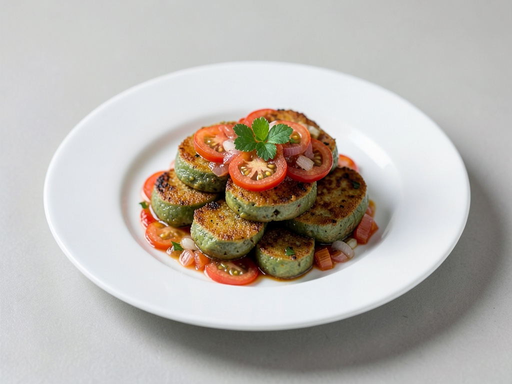 Tomates verdes crujientes con mezcla fresca de tomate y cebolla