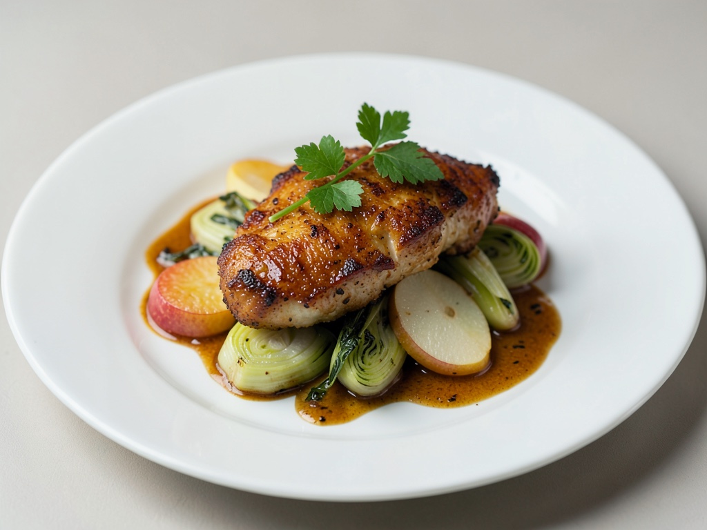 Poulet croustillant à la poêle pomme-poireau