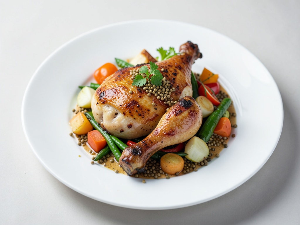 Cosce di pollo con crauti alla senape e verdure al forno
