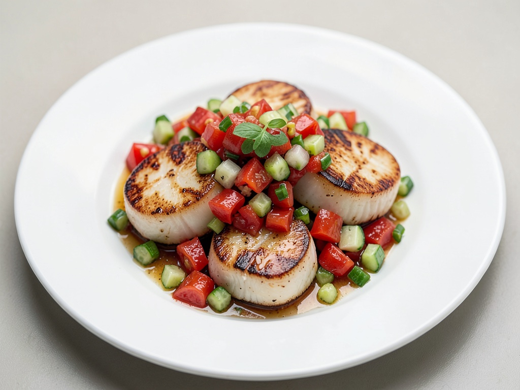 Almejas salteadas con salsa española de tomate y pepino