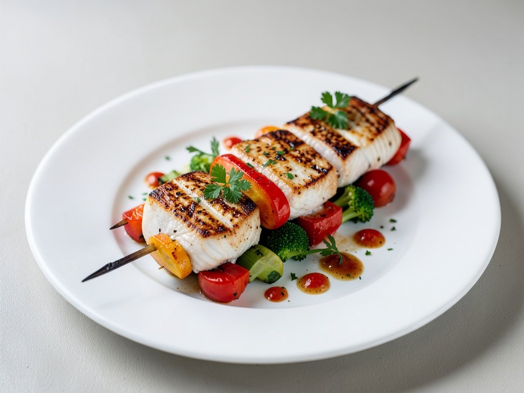 Spiedini di merluzzo e verdure alla griglia