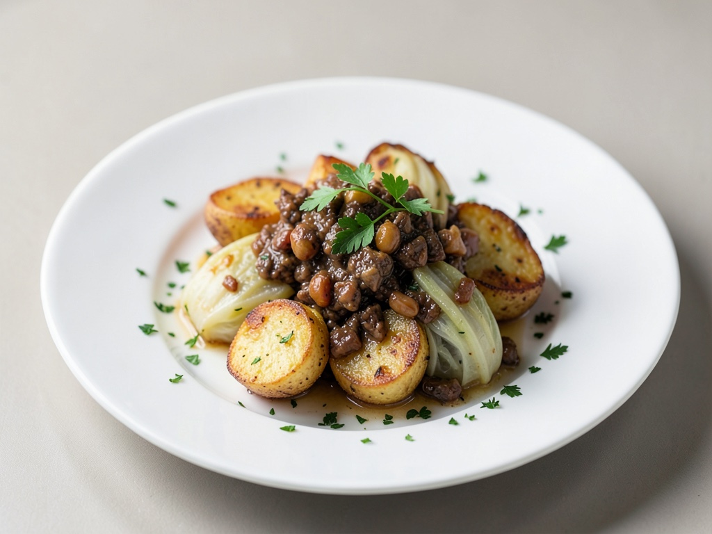 Patate croccanti con cavolo stufato