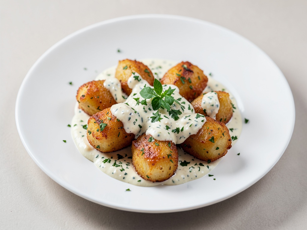 Polpette di patate croccanti con panna alle erbe