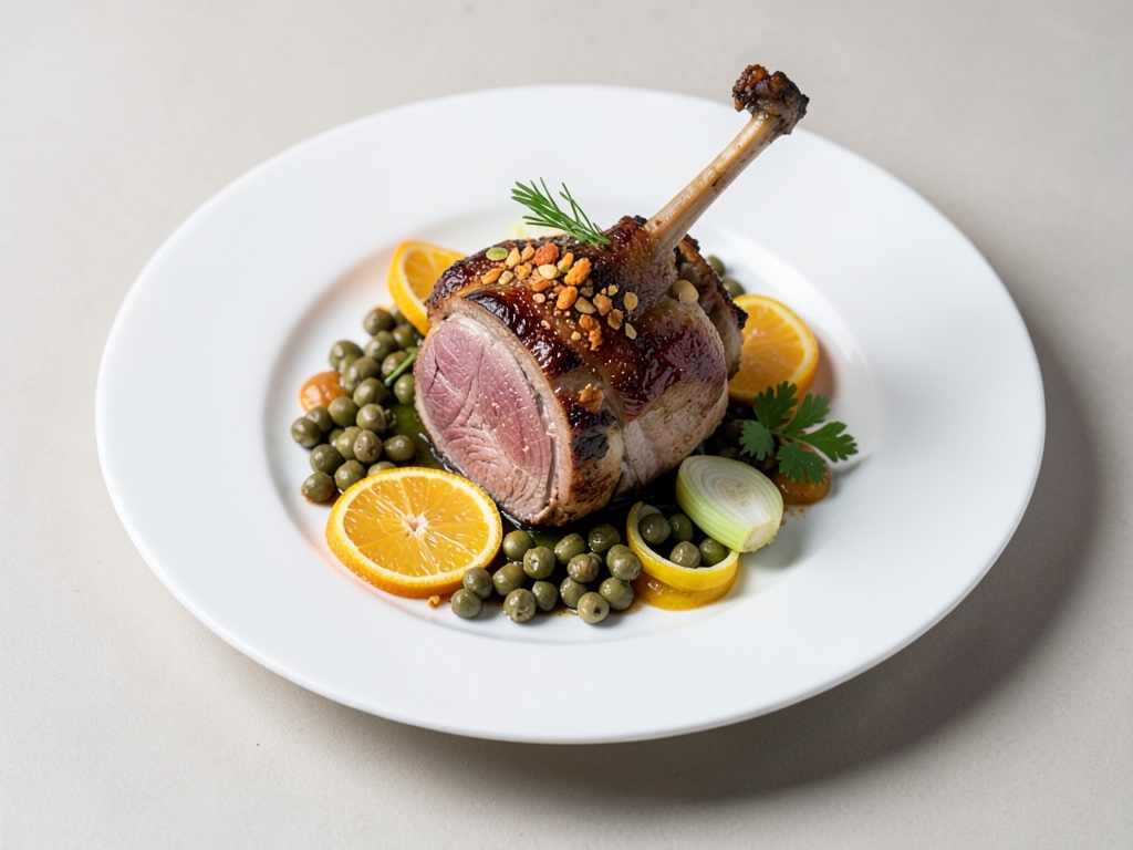 Coscia d'agnello con capperi, arancia e finocchio