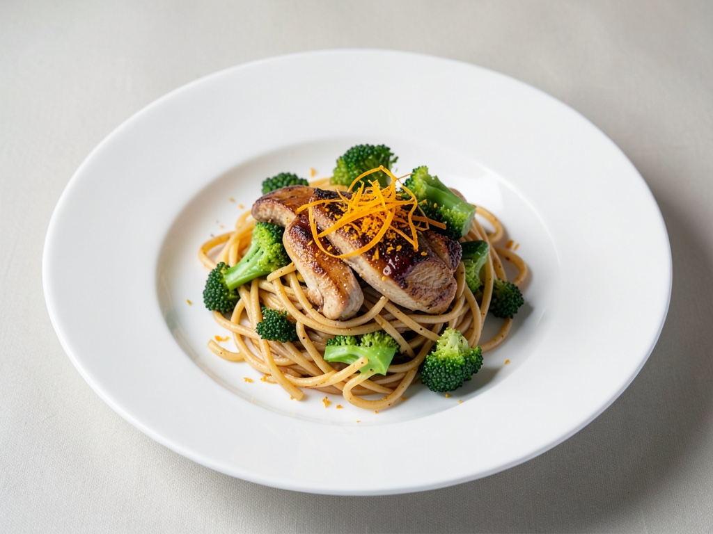 Hähnchen-Mie-Nudeln mit Brokkoli und Orangen-Aroma