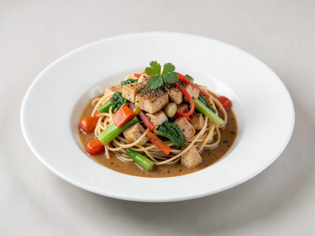 Schnelle Nudelpfanne mit Tofu und Gemüse