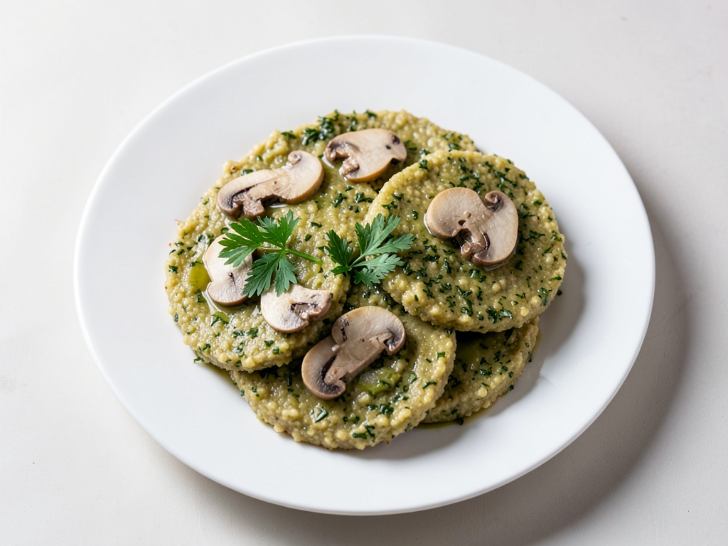 Strisce di polenta fritte con verdure di funghi e spinaci
