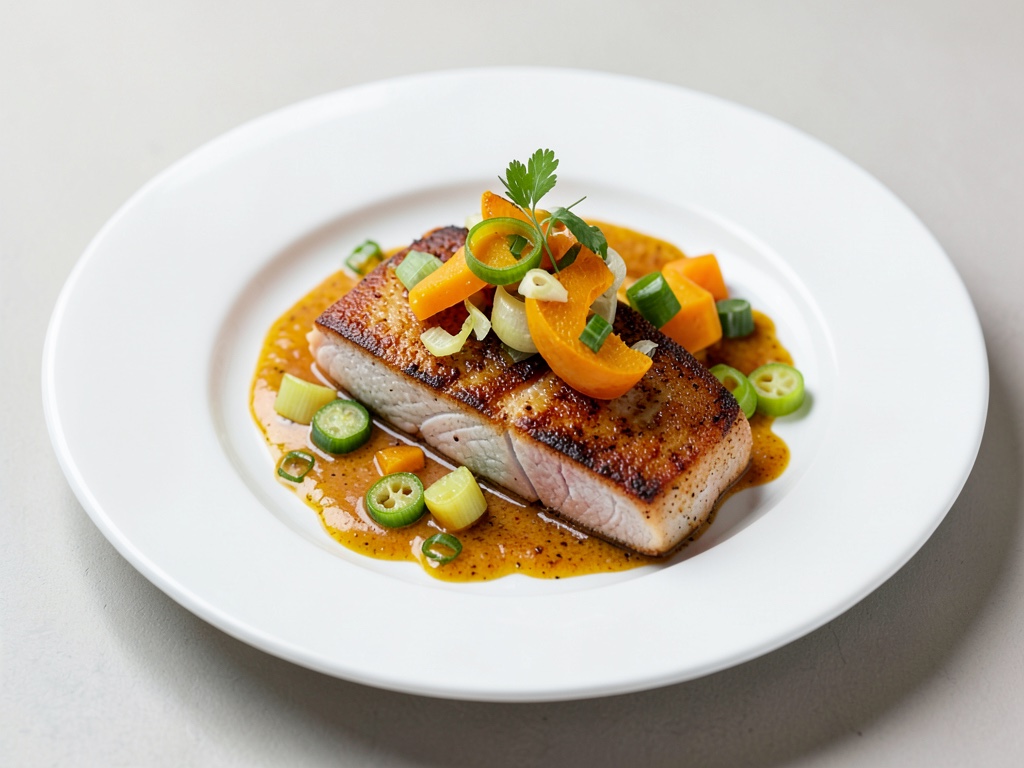 Filetes de Salvelino Crujientes con Sarten de Calabaza y Puerro