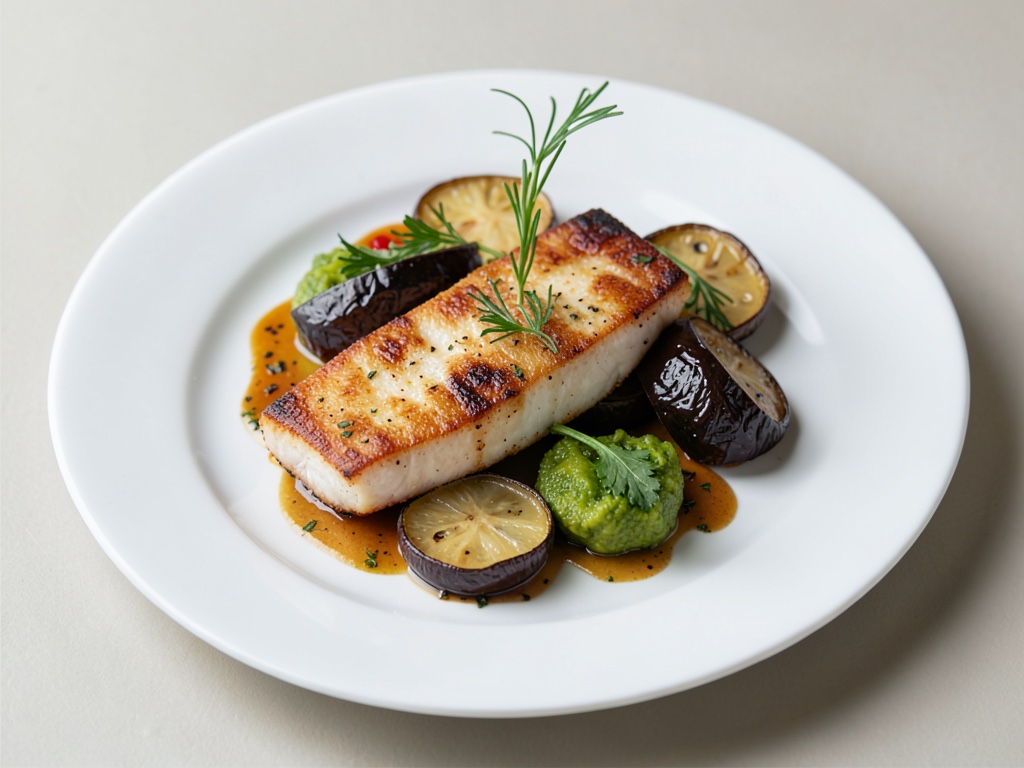 Bar de sole poêlé aux légumes d'aubergine