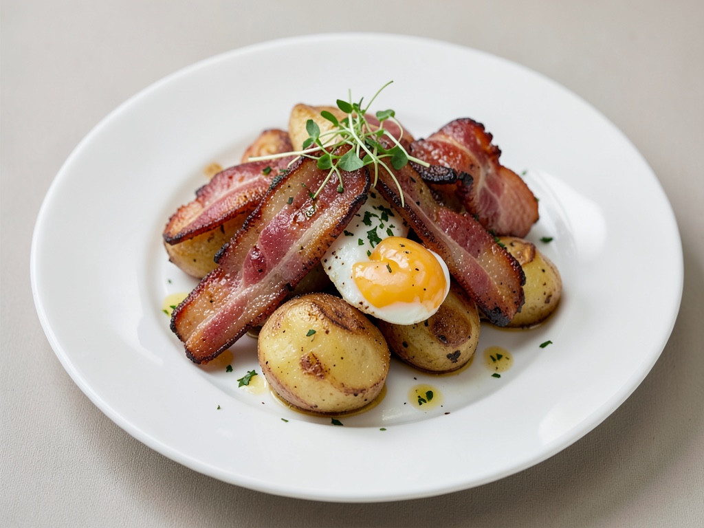 Patate croccanti al bacon con uova al tegamino