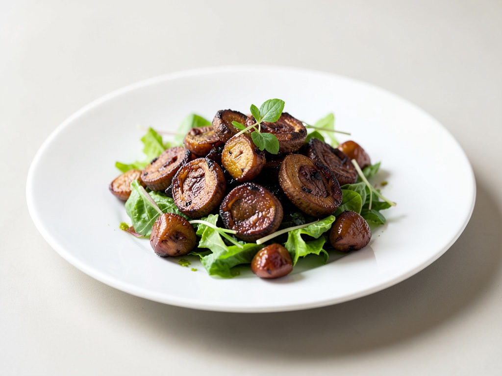 Funghi porcini croccanti su insalata fresca