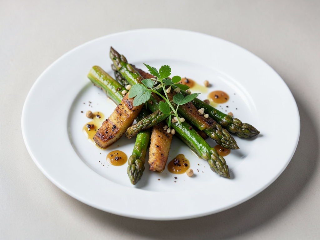 Knusprig gebratener grüner Spargel