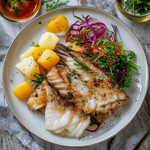 Salmone croccante con purè di patate e insalata