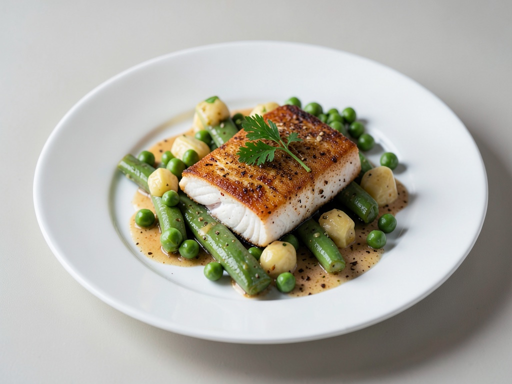 Cabillaud sauté aux cosses de pois au beurre