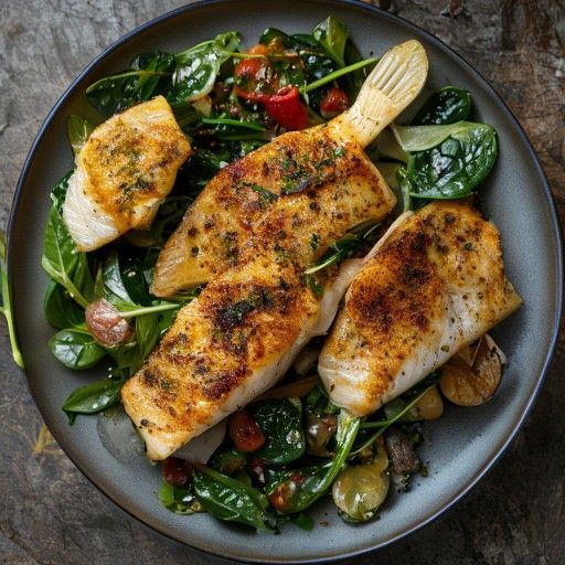 Merluzzo fritto con spinaci