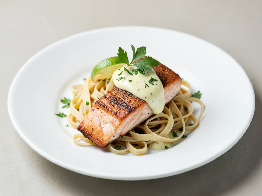 Saumon sauté aux tagliatelles et hollandaise au citron vert
