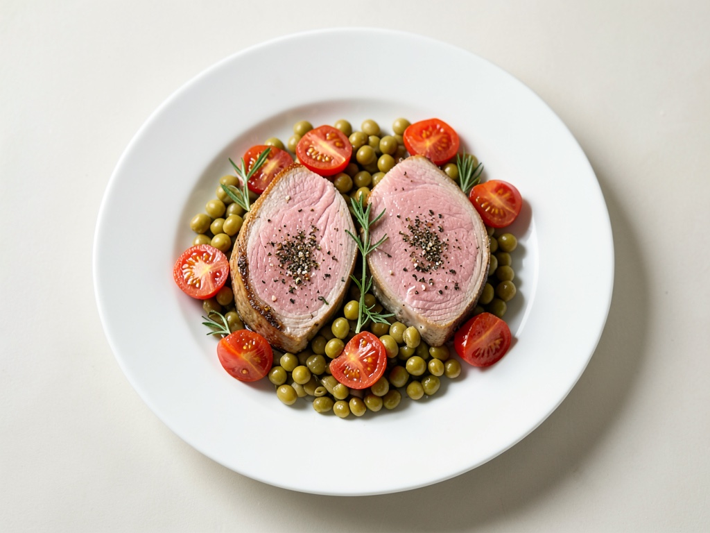 Knuspriger Lachs mit Bohnen und Tomatenstreifen
