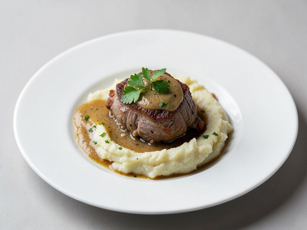 Ragoût de jarret d'agneau croustillant avec purée de pommes de terre crémeuse