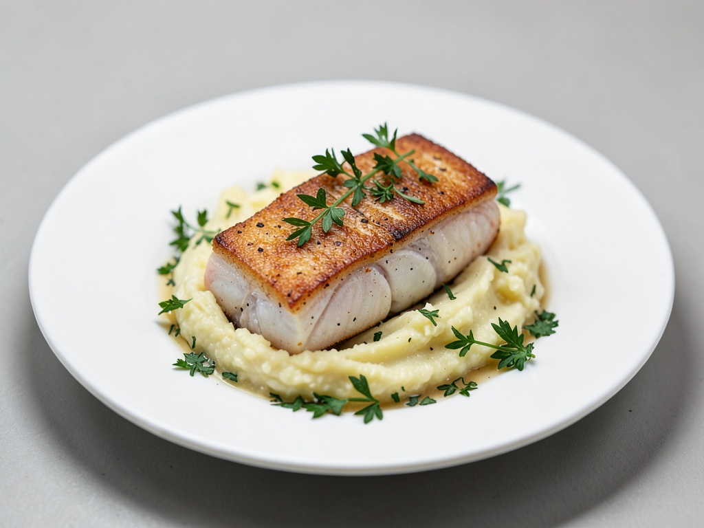 Orata al forno con purè di patate e erbe