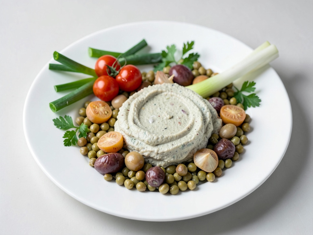 Morue de l'Alaska sautée avec deux sortes d'hummus