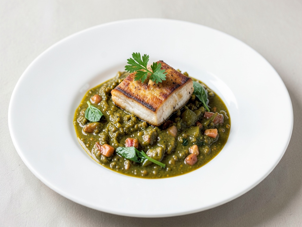 Merluzzo croccante al curry di bietola