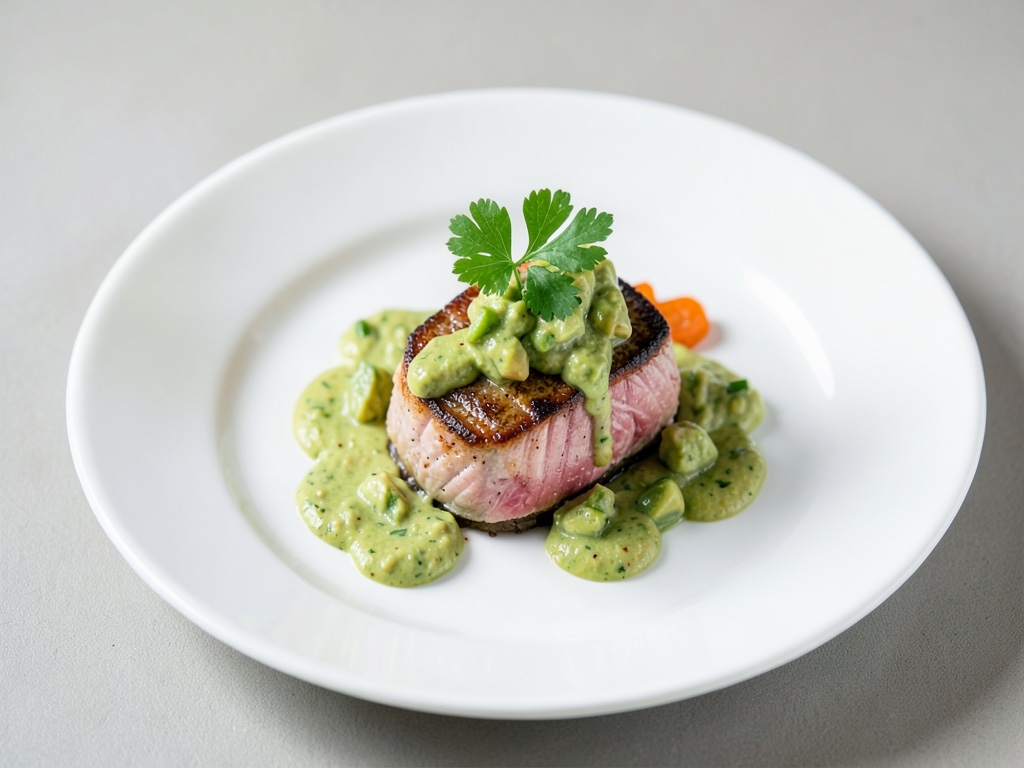 Thon poché avec sauce légumes-avocat