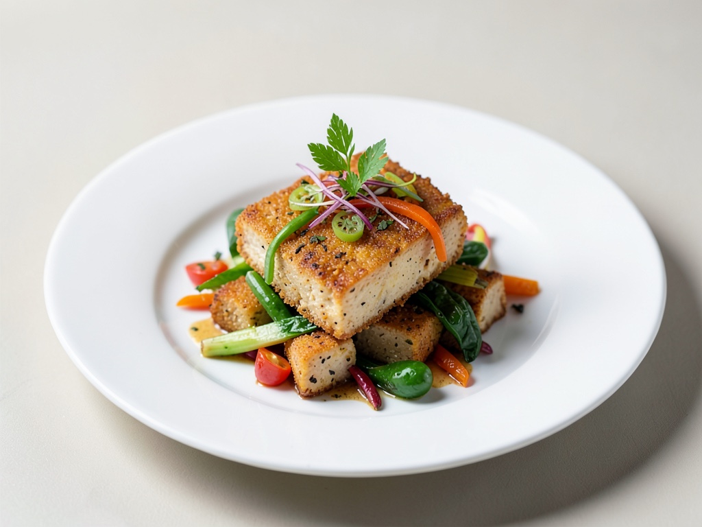 Tofu croccante con verdure colorate