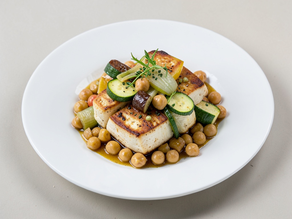 Tofu in pad con porri, zucchine e ceci