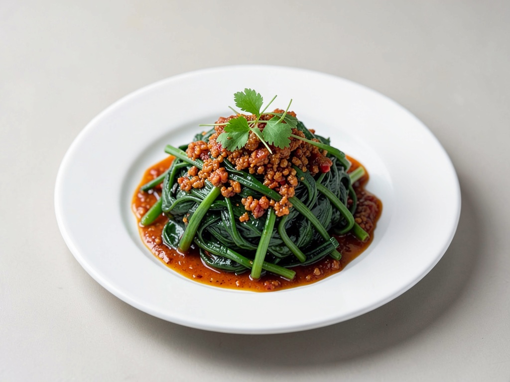 Wok épinards d'eau avec sauce piquante