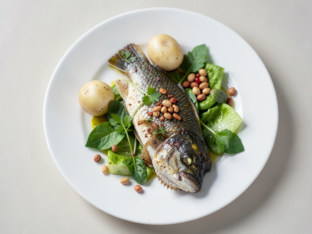 Bar méchant croustillant avec salade de légumes frais