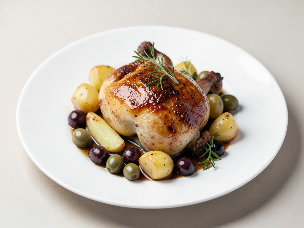 Pollo croccante con patate al forno e olive