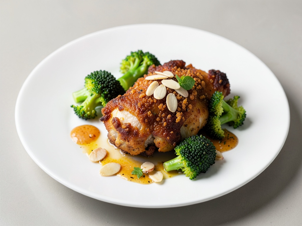 Pollo croccante con broccoli e mandorle