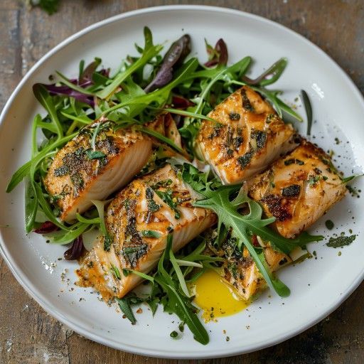 Salmone croccante su insalata fresca di rucola