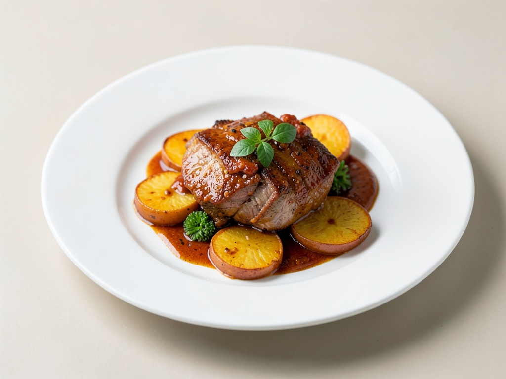 Maiale piccante con fette di patata dolce