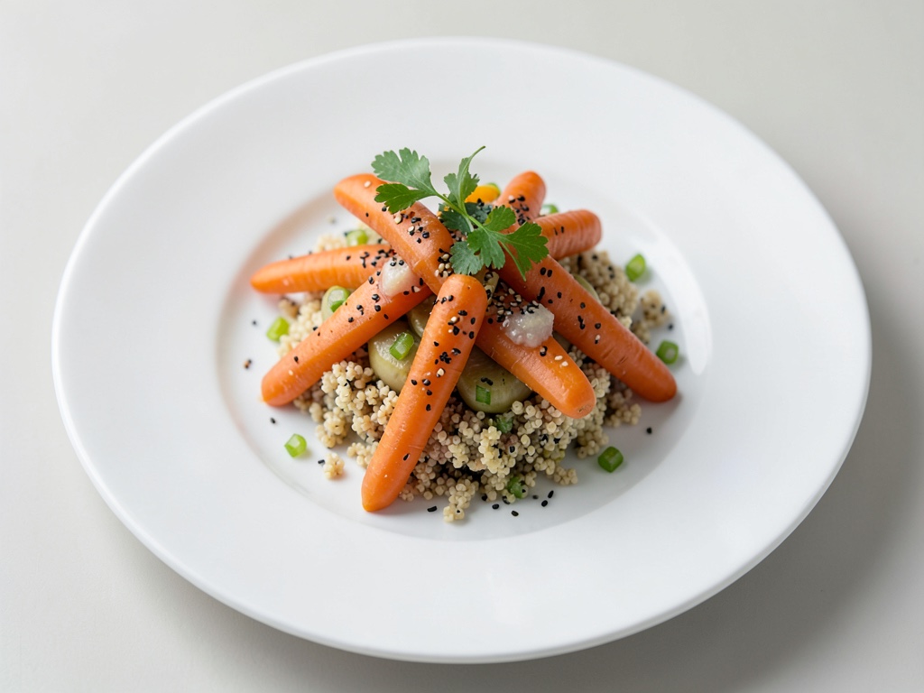 Carote al vapore all'aglio orsino con sesamo e quinoa